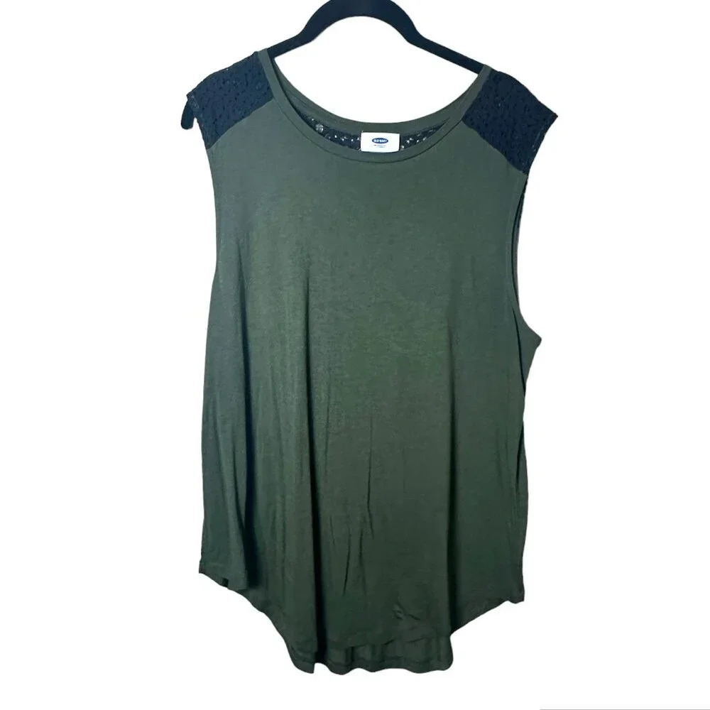Olive Green Sleeveless Lace-Shoulder Women's Top